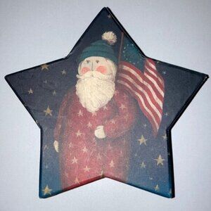 🎄⭐ Patriotic Santa Star-Shaped Decorative Box | Paper Mâché Holiday Storage